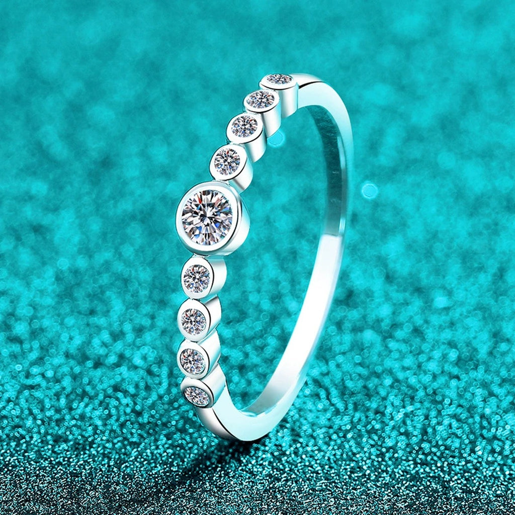 Round Moissanite Stackable Band Ring product view showing moissanite setting and metal finish