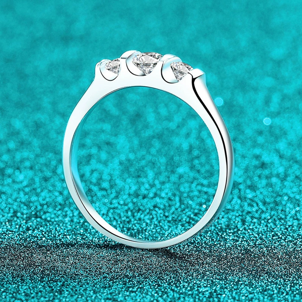 Round Moissanite Five Stone Ring product view showing moissanite setting and metal finish