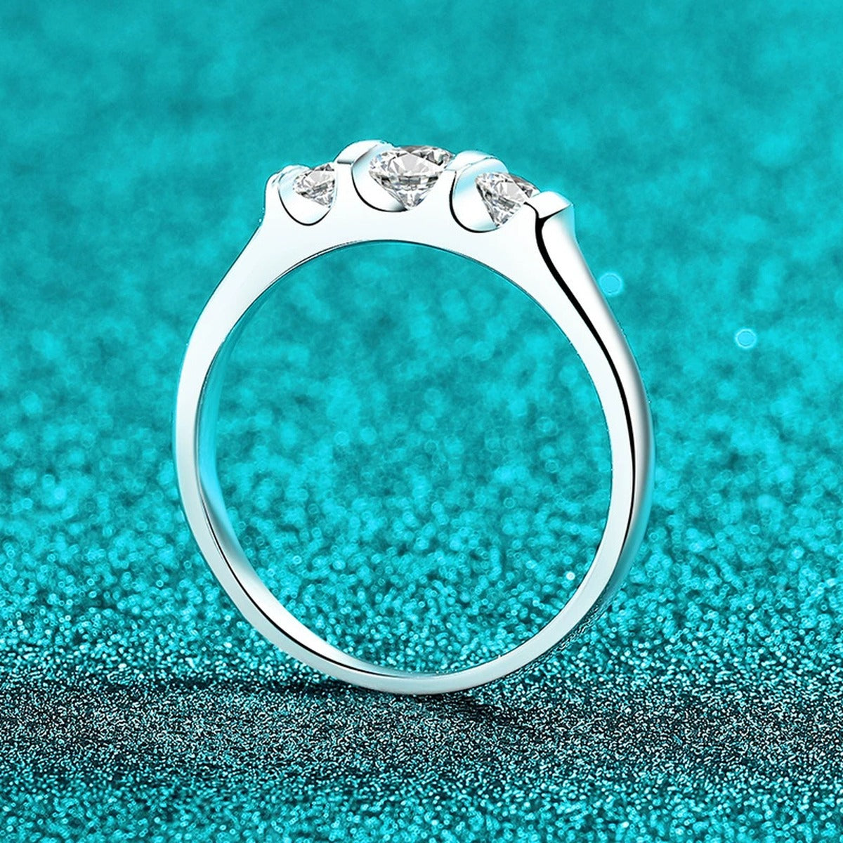 Round Moissanite Five Stone Ring product view showing moissanite setting and metal finish