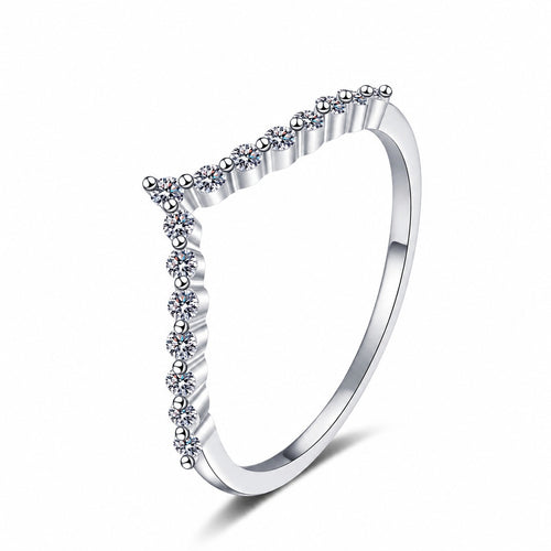 Chevron Moissanite Band Ring in rhodium-plated S925 sterling silver on clean white background