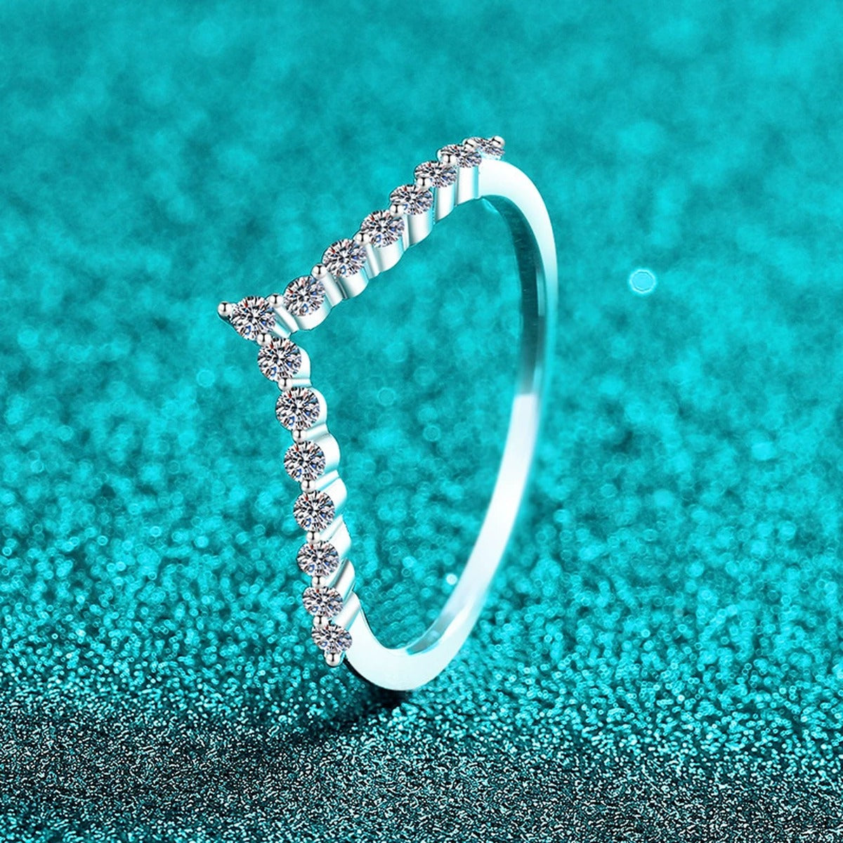 Chevron Moissanite Band Ring product view showing moissanite setting and metal finish