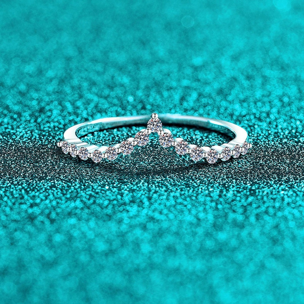 Chevron Moissanite Band Ring product view showing moissanite setting and metal finish