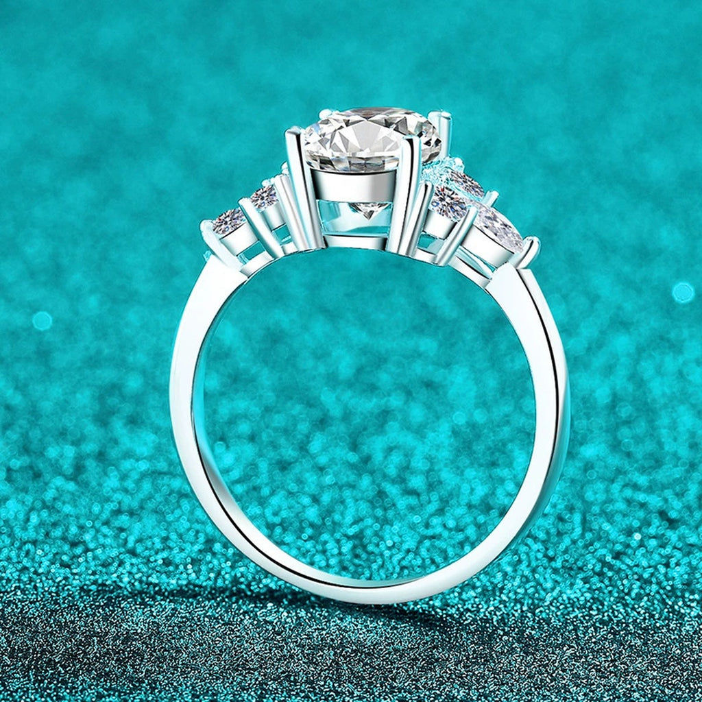 Oval Moissanite Engagement Ring with CZ product view showing moissanite setting and metal finish
