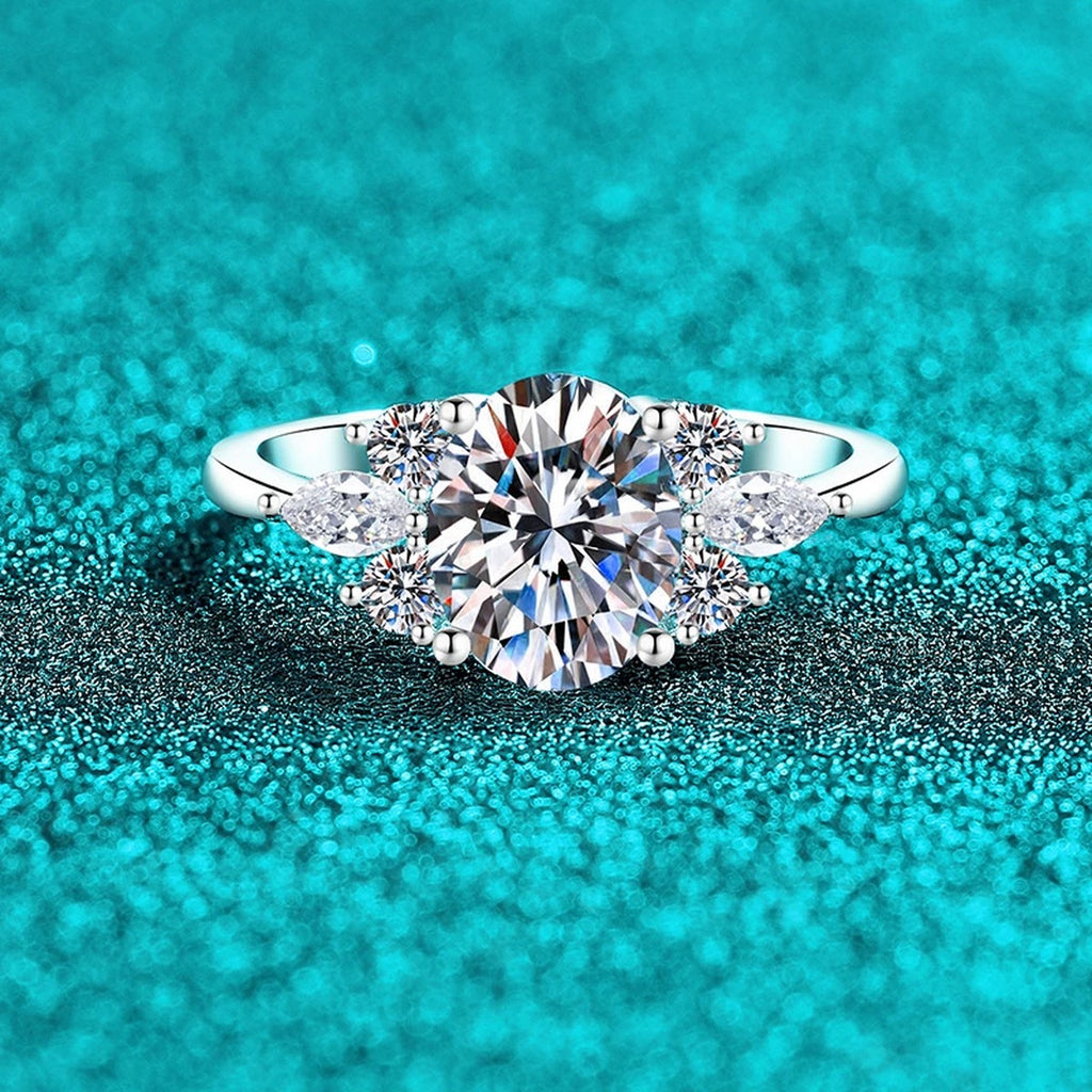 Oval Moissanite Engagement Ring with CZ product view showing moissanite setting and metal finish