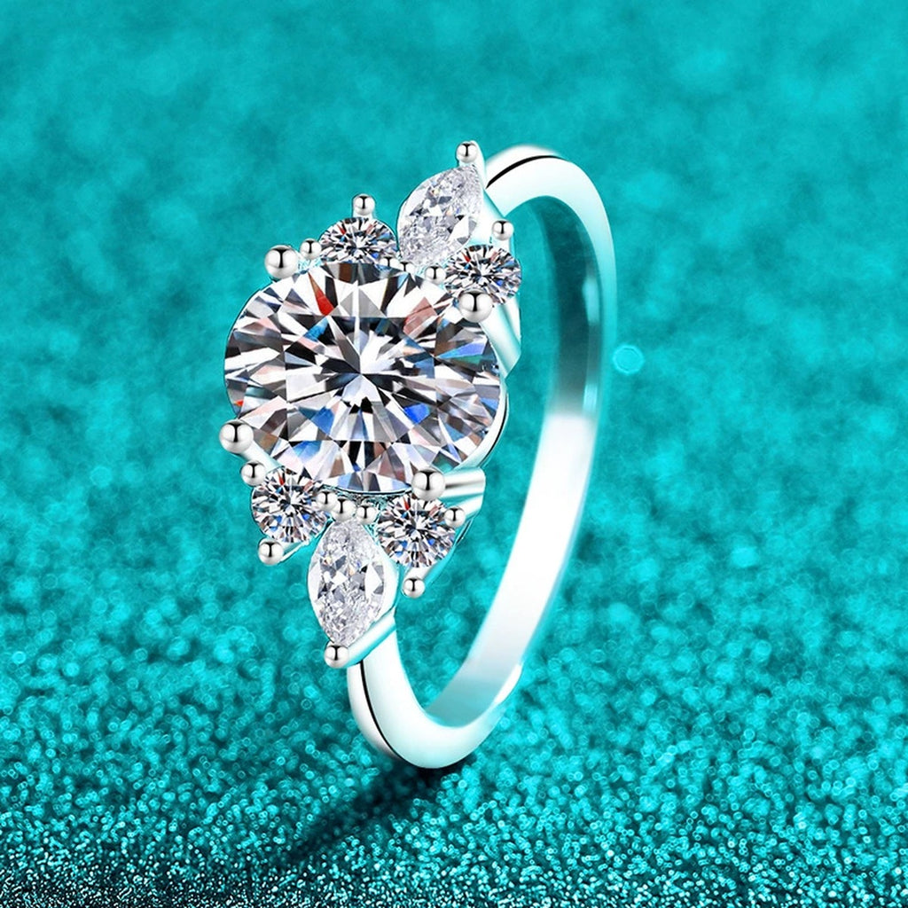 Oval Moissanite Engagement Ring with CZ product view showing moissanite setting and metal finish