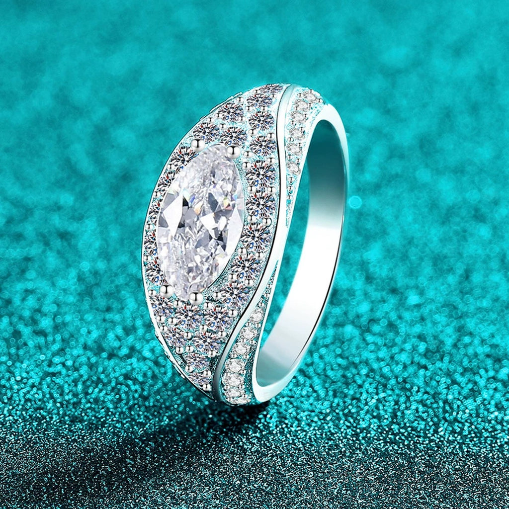 Marquise Moissanite Statement Ring with CZ product view showing moissanite setting and metal finish