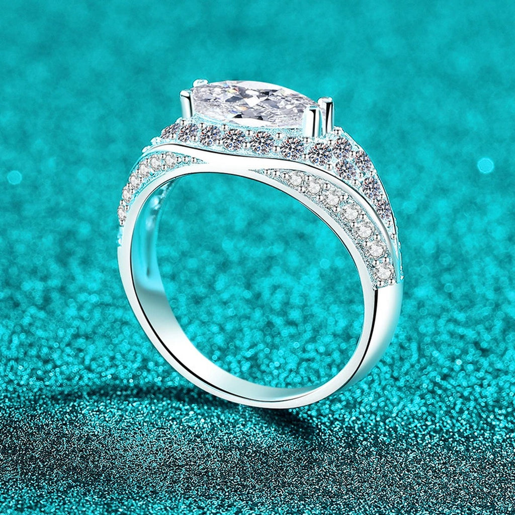 Marquise Moissanite Statement Ring with CZ product view showing moissanite setting and metal finish