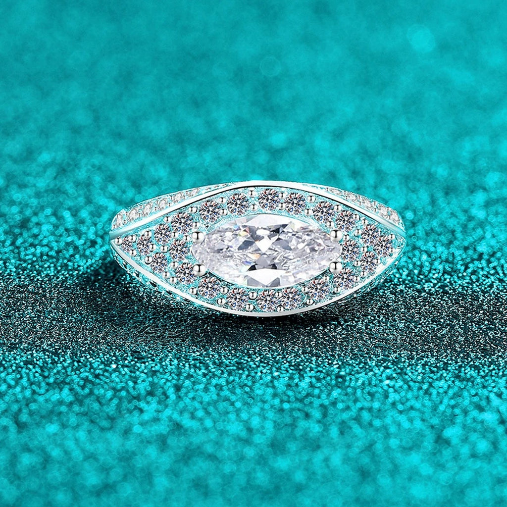 Marquise Moissanite Statement Ring with CZ product view showing moissanite setting and metal finish