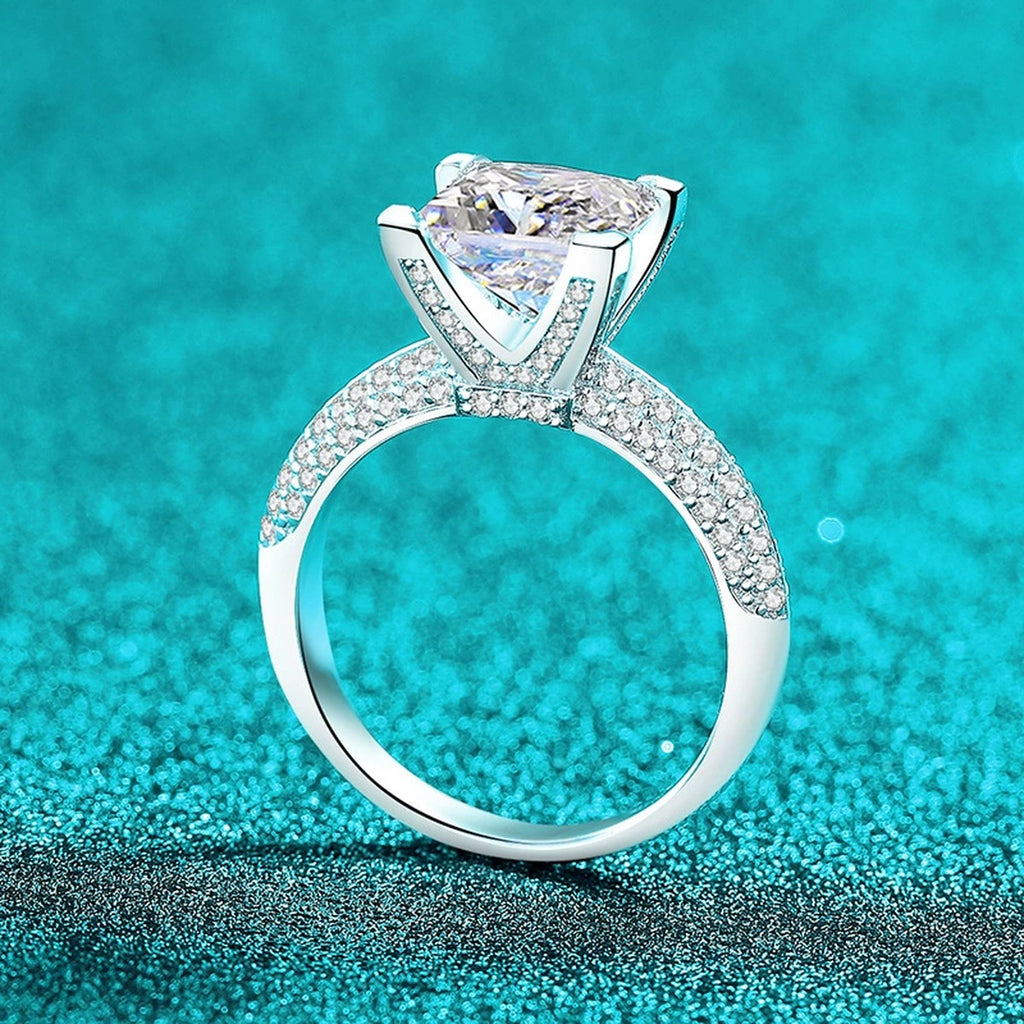 Princess Cut Moissanite Ring with CZ product view showing moissanite setting and metal finish