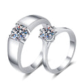 Couples Moissanite Ring Set in Rhodium-Plated S925 Sterling Silver clean white background product photo showing the ring silhouette and moissanite setting