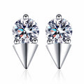 Round Moissanite Stud Earrings in Rhodium-Plated S925 sterling silver white background product photo showing the pair, stone shape, and stud earrings silhouette