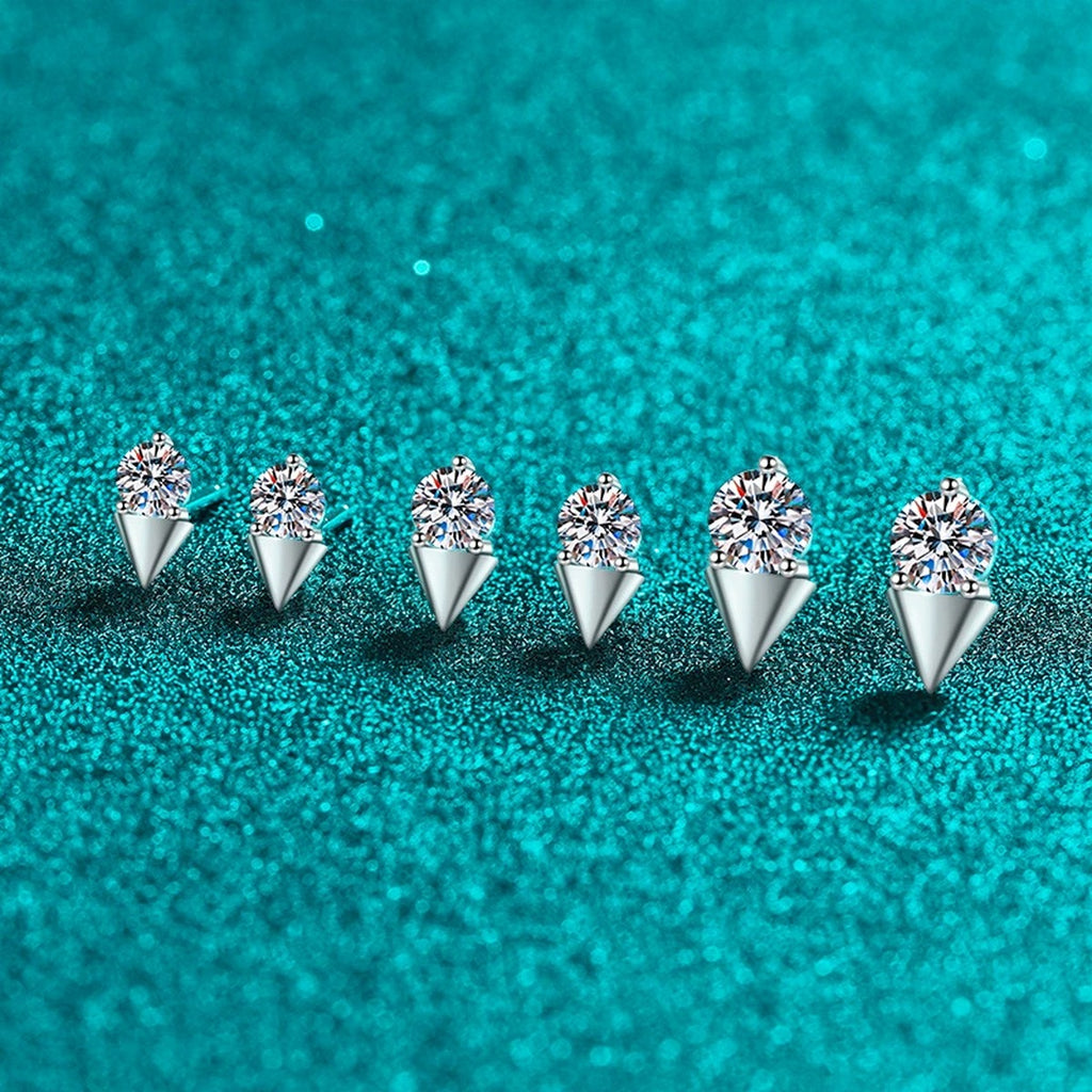 Round Moissanite Stud Earrings in Rhodium-Plated S925 sterling silver product scene view showing angled setting detail
