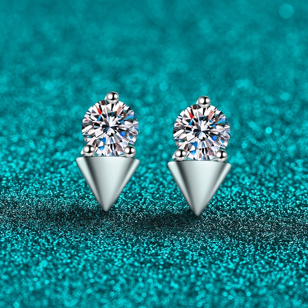 Round Moissanite Stud Earrings in Rhodium-Plated S925 sterling silver product scene view showing side profile