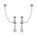 Star Moissanite Stud Dangle Earrings in Rhodium-Plated S925 sterling silver white background product photo showing the pair, stone shape, and stud dangle earrings silhouette