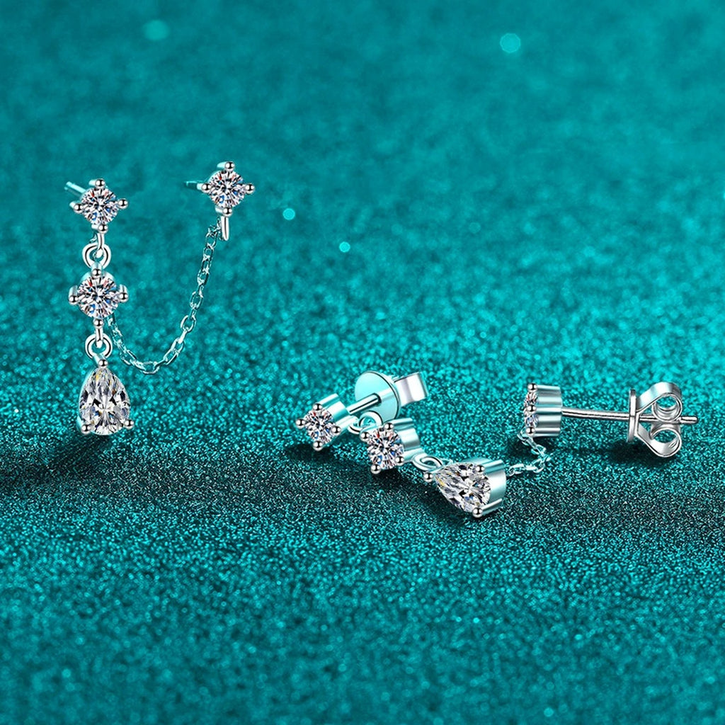 Star Moissanite Stud Dangle Earrings in Rhodium-Plated S925 sterling silver product scene view showing front sparkle