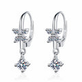 Star Moissanite Hook Dangle Earrings in Rhodium-Plated S925 sterling silver white background product photo showing the pair, stone shape, and hook dangle earrings silhouette
