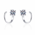 Round Moissanite Hook Ear Cuff Earrings in Rhodium-Plated S925 sterling silver white background product photo showing the pair, stone shape, and hook ear cuff earrings silhouette