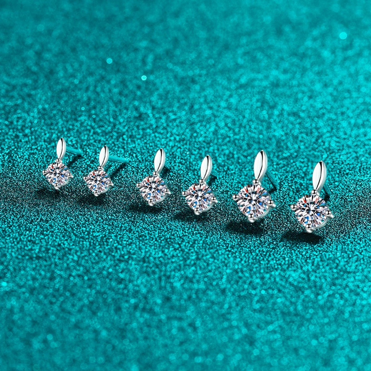 Round Moissanite Stud Drop Earrings in Rhodium-Plated S925 sterling silver product scene view showing side profile