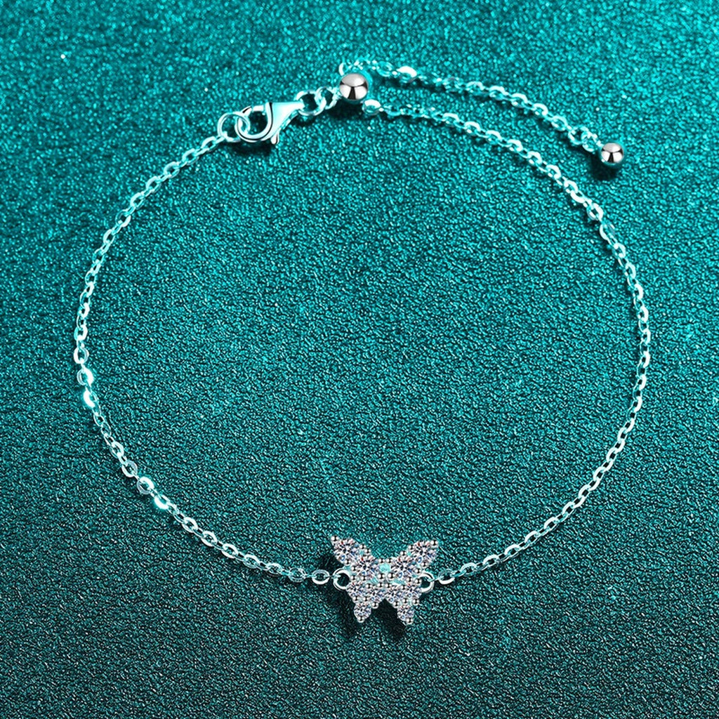 Butterfly Moissanite Chain Bracelet in Rhodium-Plated S925 sterling silver styled product scene showing stone sparkle and chain detail