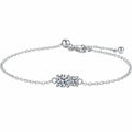 Round Moissanite Adjustable Chain Bracelet in Rhodium-Plated S925 sterling silver white background product photo showing bracelet shape and moissanite setting