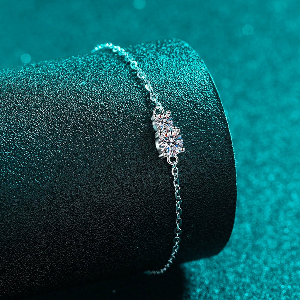 Round Moissanite Adjustable Chain Bracelet in Rhodium-Plated S925 sterling silver styled product scene showing stone sparkle and chain detail