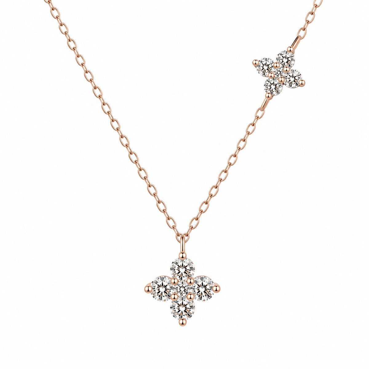 Two-Tone Clover Round Moissanite Necklace in Gold-Plated S925 sterling silver close-up product scene showing pendant setting