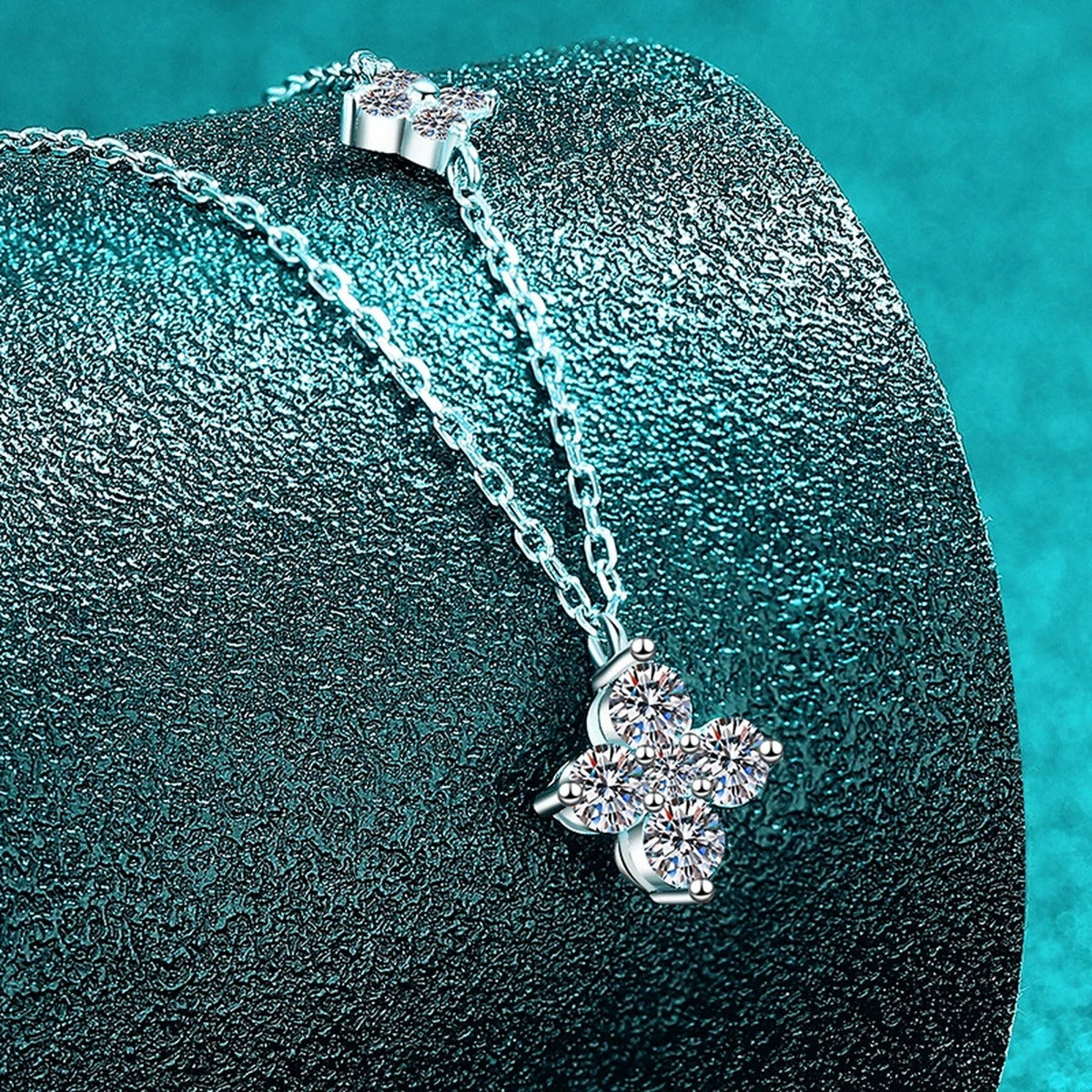 Two-Tone Clover Round Moissanite Necklace in Gold-Plated S925 sterling silver angled product detail view