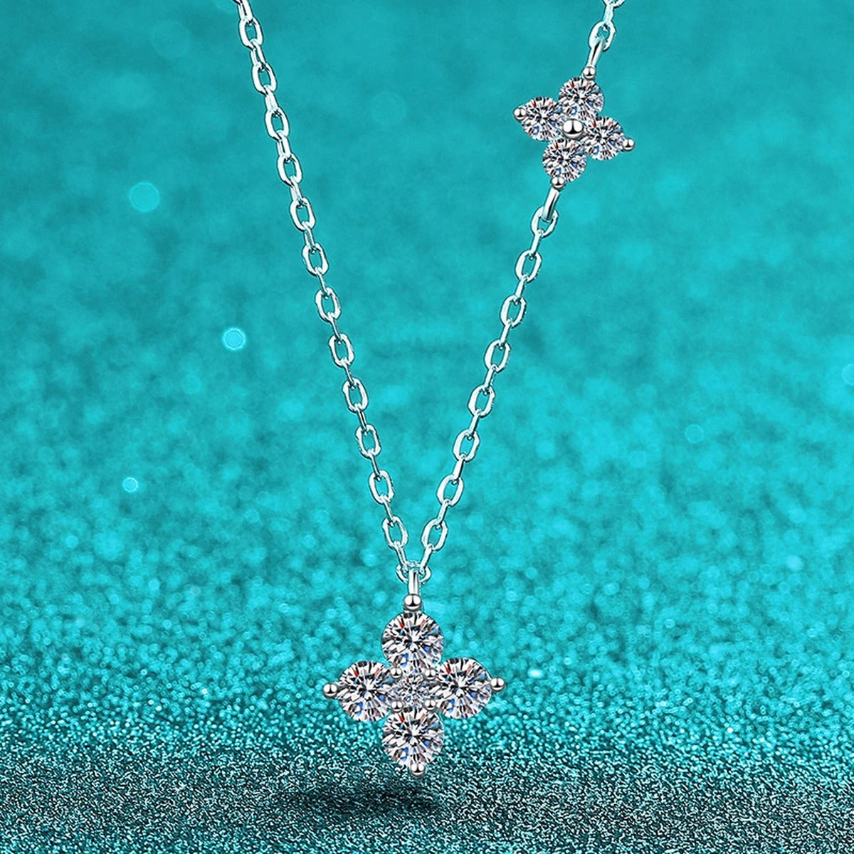 Two-Tone Clover Round Moissanite Necklace in Gold-Plated S925 sterling silver additional product styling view