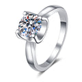 Round Moissanite Adjustable Solitaire Ring in rhodium-plated S925 sterling silver on clean white background