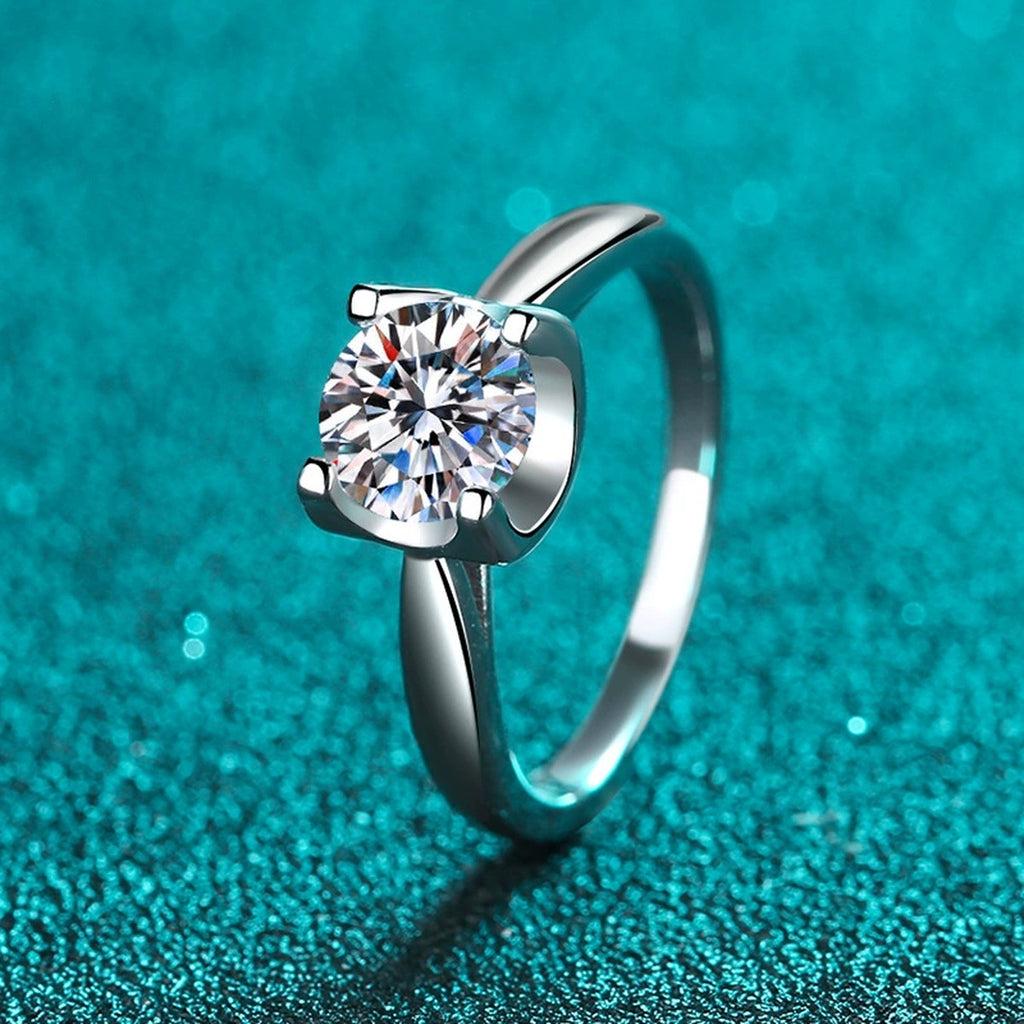 Round Moissanite Adjustable Solitaire Ring product view showing moissanite setting and metal finish