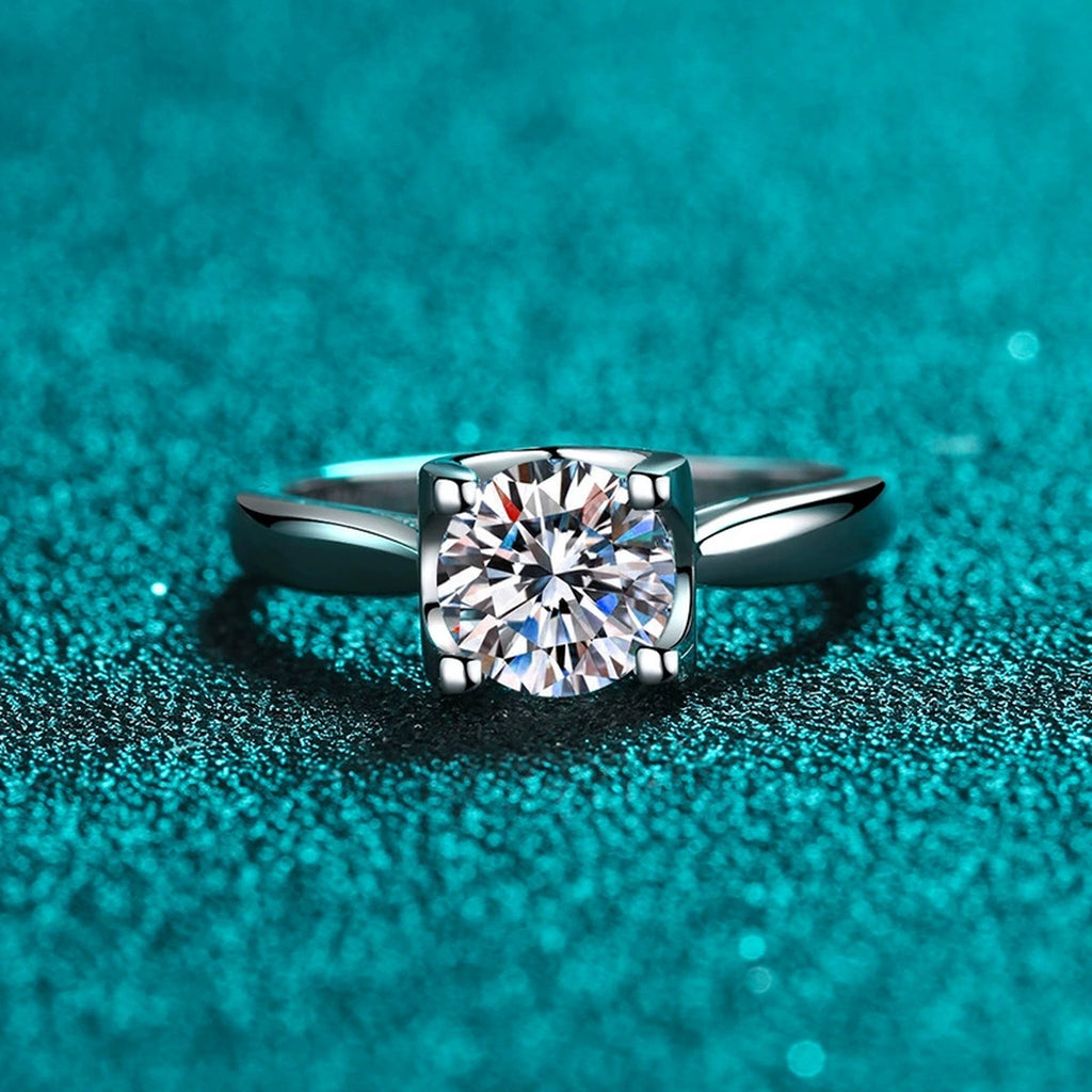 Round Moissanite Adjustable Solitaire Ring product view showing moissanite setting and metal finish