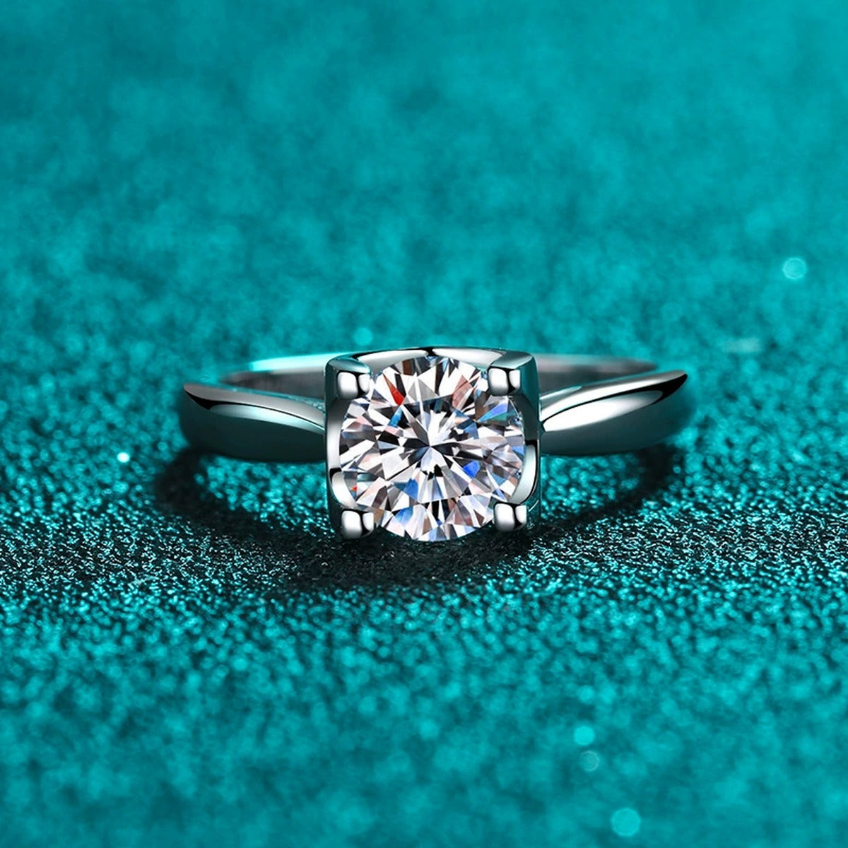Round Moissanite Adjustable Solitaire Ring product view showing moissanite setting and metal finish