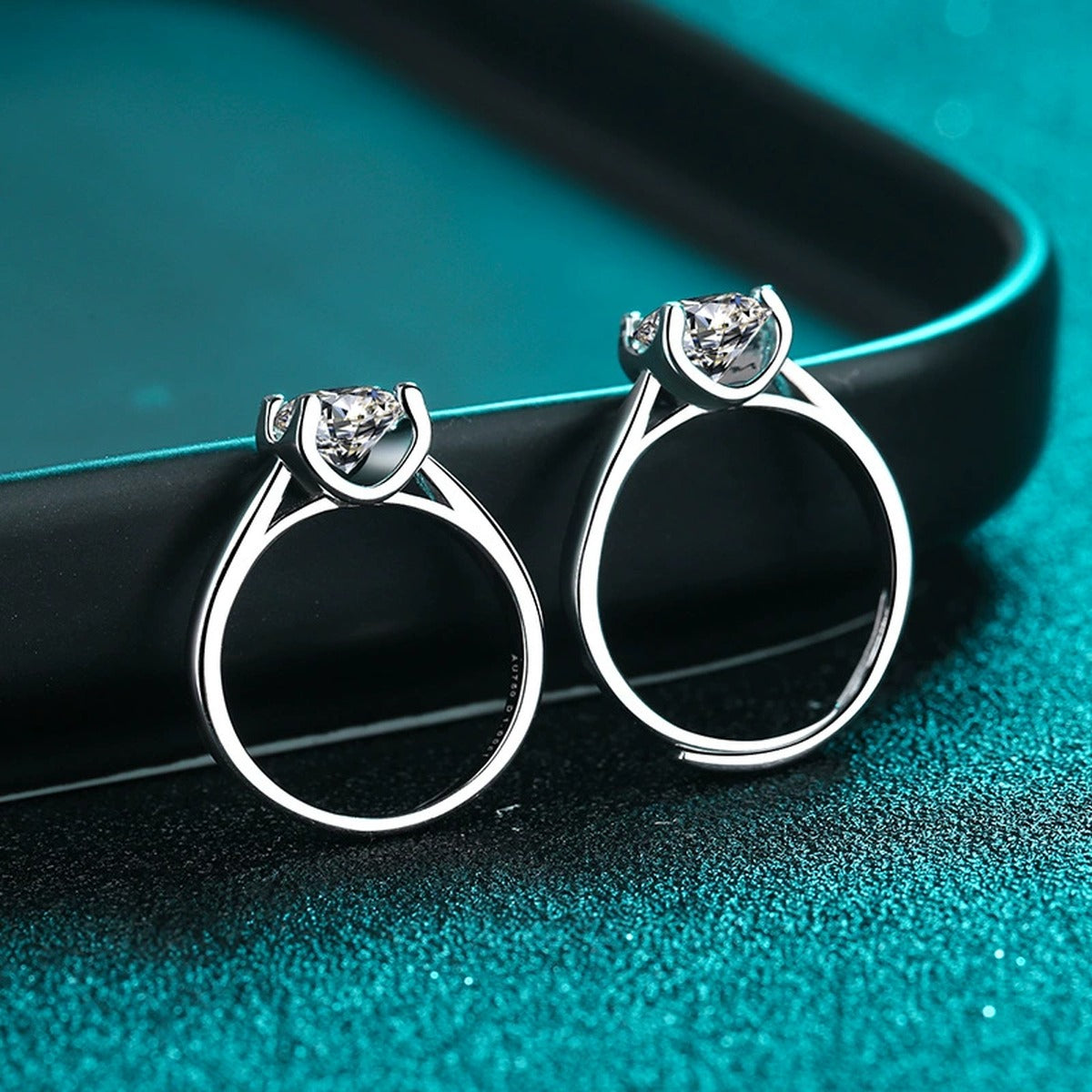 Round Moissanite Adjustable Solitaire Ring product view showing moissanite setting and metal finish