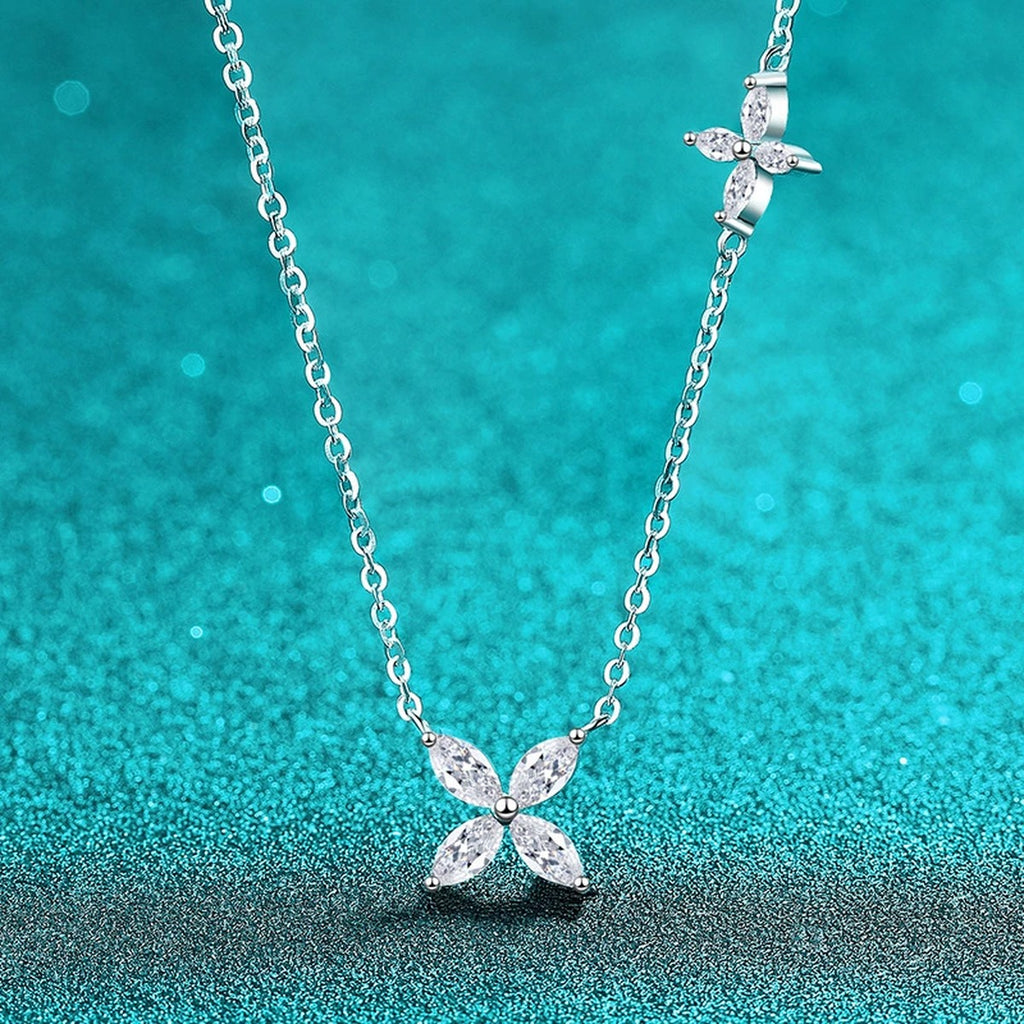 Marquise Clover Moissanite Necklace in Rhodium-Plated S925 sterling silver close-up product scene showing pendant setting