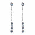 Graduated Moissanite Chain Stud Dangle Earrings in Rhodium-Plated S925 sterling silver white background product photo showing the pair, stone shape, and stud dangle earrings silhouette