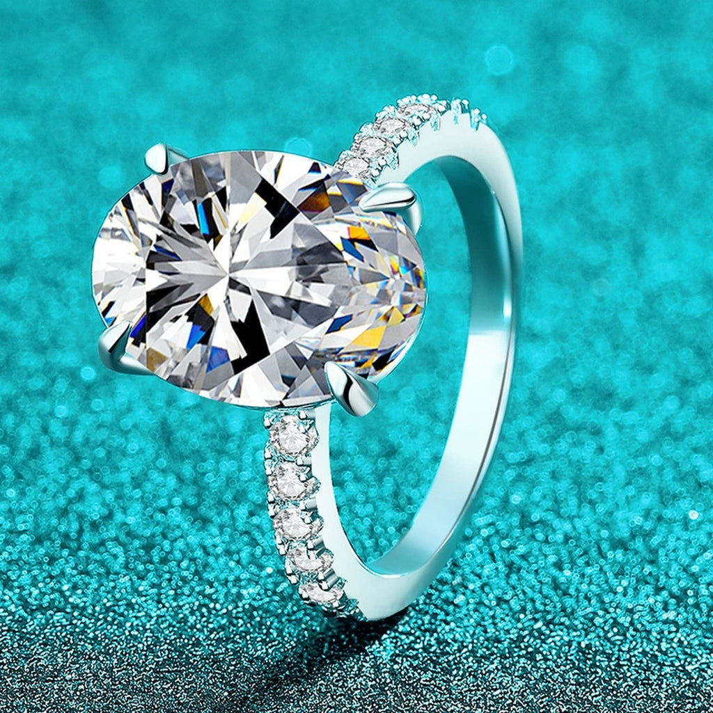 Oval Moissanite Engagement Ring with CZ product view showing moissanite setting and metal finish