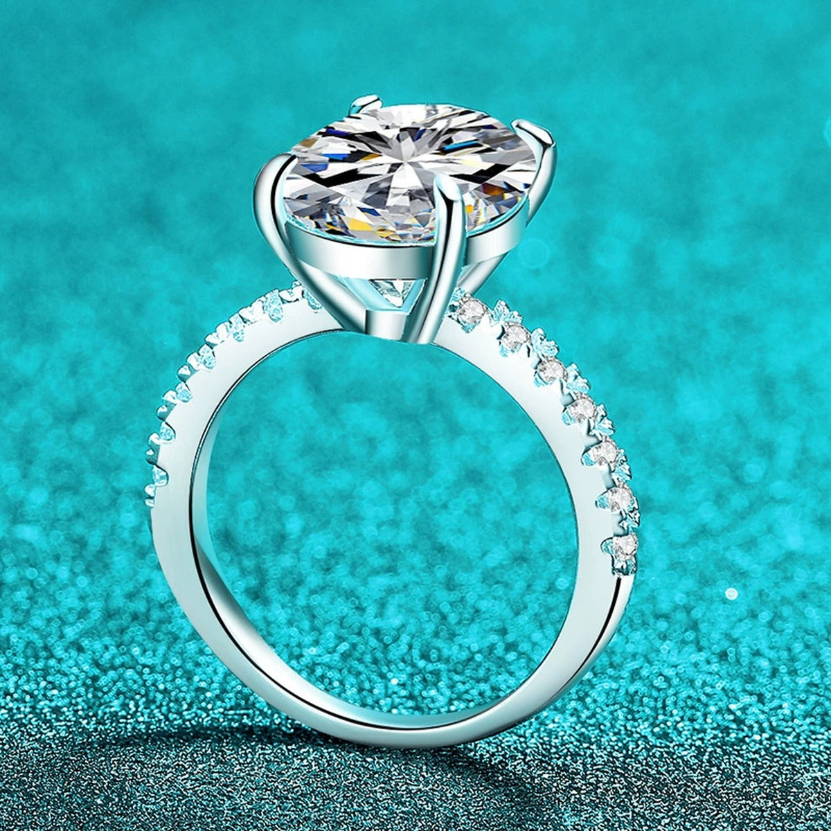 Oval Moissanite Engagement Ring with CZ product view showing moissanite setting and metal finish