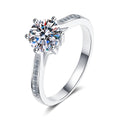 Round Moissanite Side Stone Adjustable Ring with CZ in rhodium-plated S925 sterling silver on clean white background