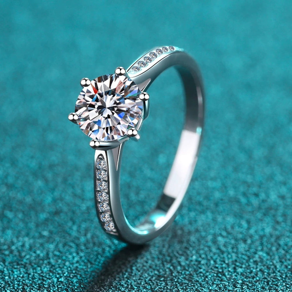Round Moissanite Side Stone Adjustable Ring with CZ product view showing moissanite setting and metal finish