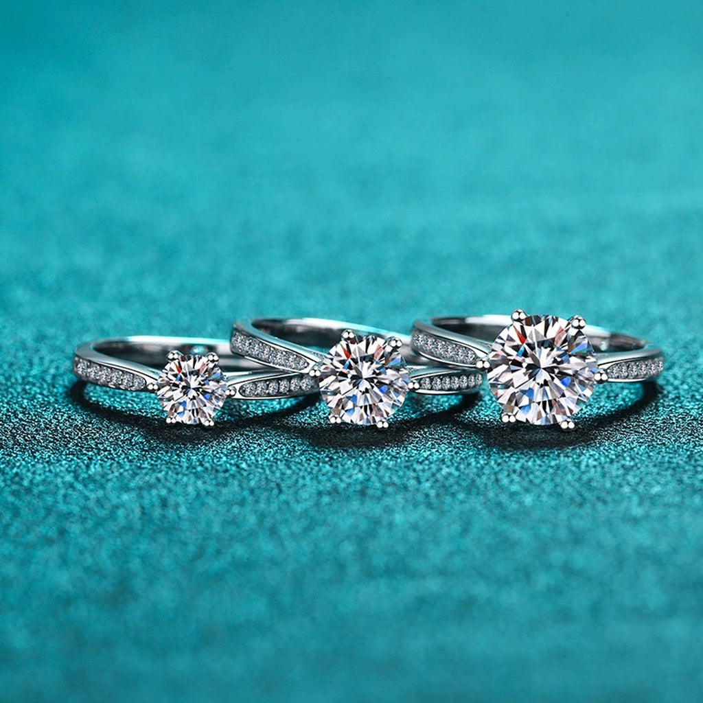 Round Moissanite Side Stone Adjustable Ring with CZ product view showing moissanite setting and metal finish