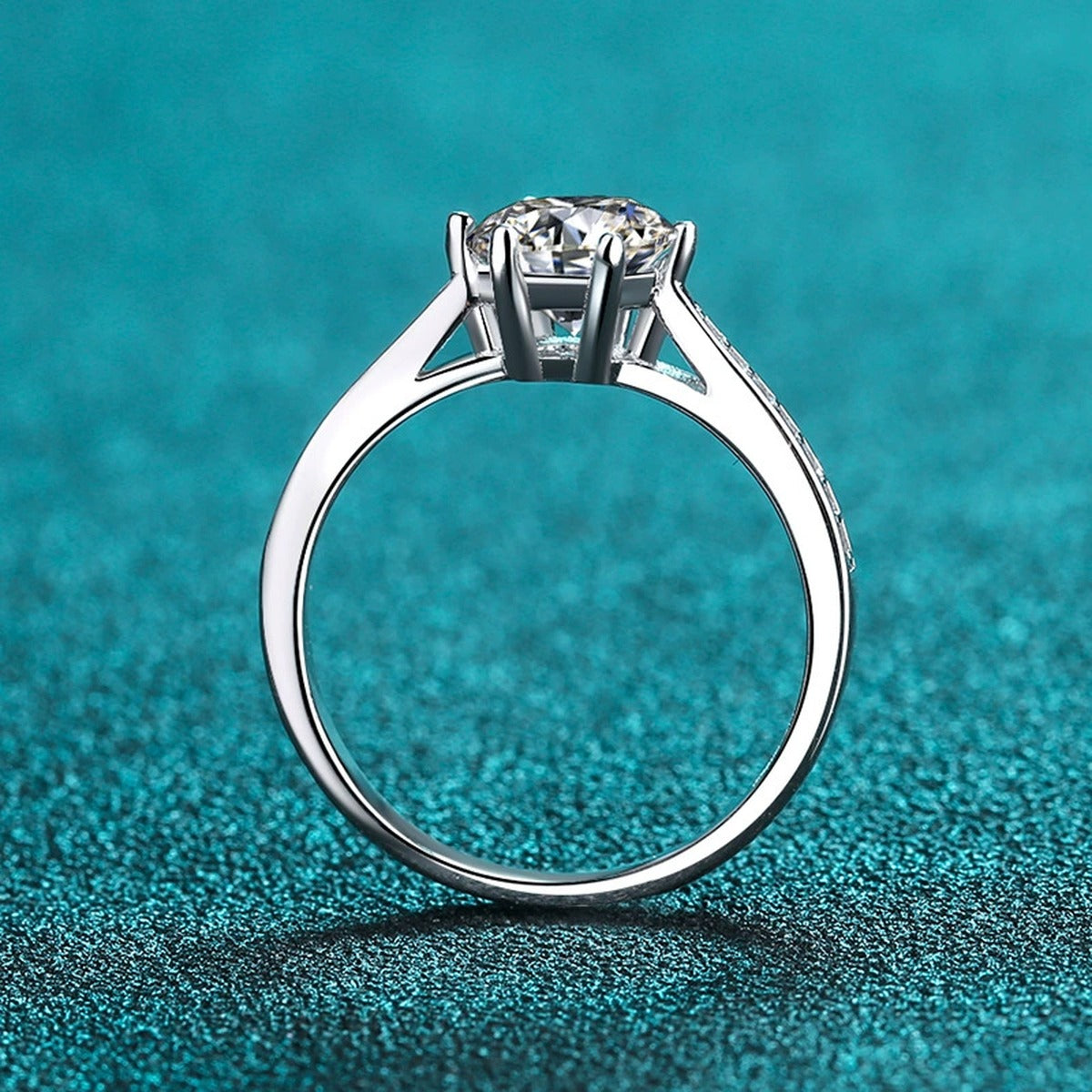 Round Moissanite Side Stone Adjustable Ring with CZ product view showing moissanite setting and metal finish