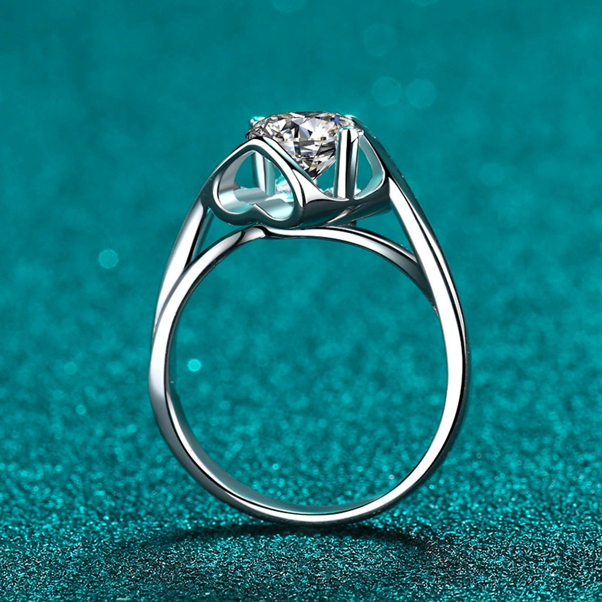 Round Moissanite Split Shank Engagement Ring product view showing moissanite setting and metal finish