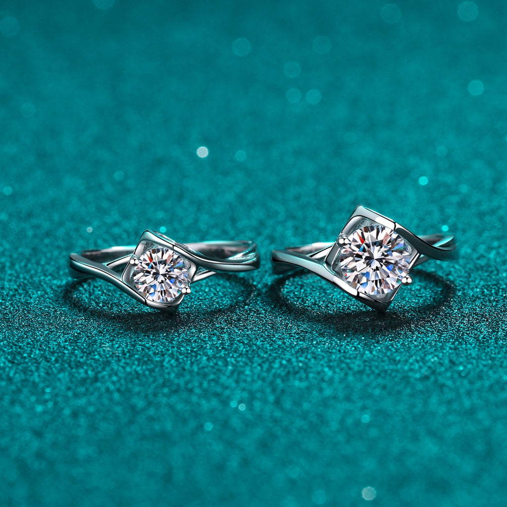Round Moissanite Split Shank Engagement Ring product view showing moissanite setting and metal finish