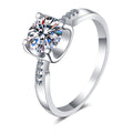 Round Moissanite Side Stone Adjustable Ring with CZ in rhodium-plated S925 sterling silver on clean white background