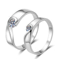 Round Moissanite Couples Ring Set in rhodium-plated S925 sterling silver on clean white background