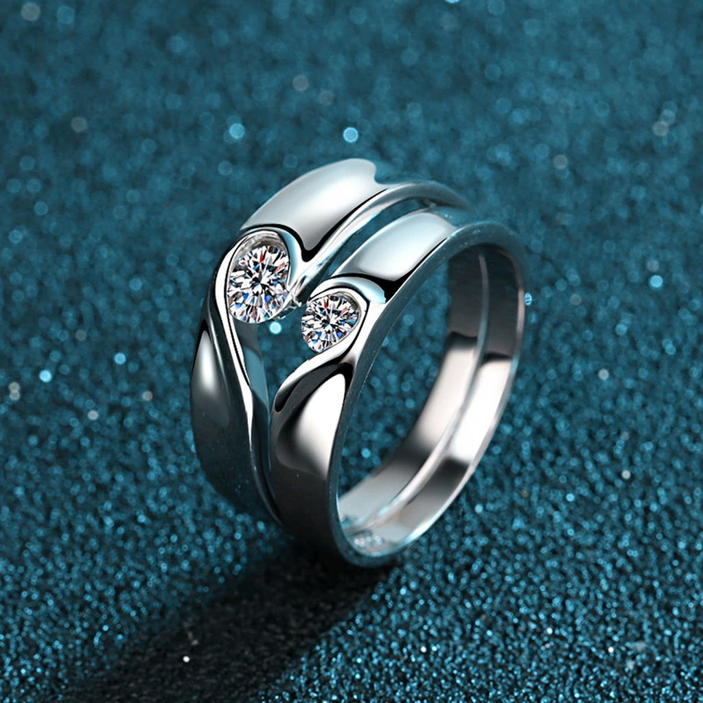 Round Moissanite Couples Ring Set product view showing moissanite setting and metal finish