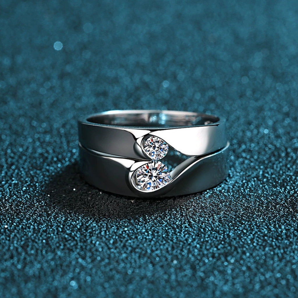 Round Moissanite Couples Ring Set product view showing moissanite setting and metal finish
