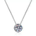 Solitaire Moissanite Pendant Necklace in Rhodium-Plated S925 sterling silver on white background showing pendant shape and round moissanite