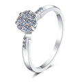 Round Cluster Moissanite Ring with CZ in rhodium-plated S925 sterling silver on clean white background
