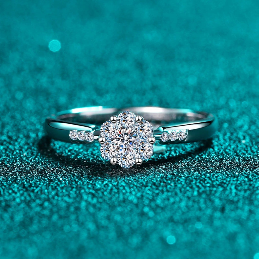 Round Cluster Moissanite Ring with CZ product view showing moissanite setting and metal finish